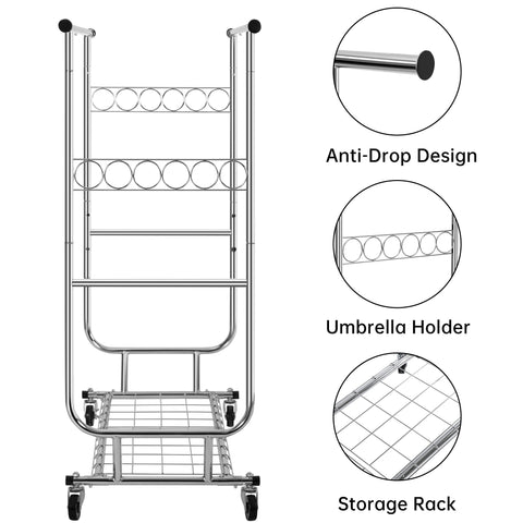 New Heavy Duty Double Rod Clothing Garment Rack – Rolling Adjustable Closet Organizer with Storage 600 lbs Capacity SKU AMCMR2992 - with | Sold by Uncle Wiener's Wholesale