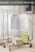 New Heavy Duty Double Rod Clothing Garment Rack – Rolling Adjustable Closet Organizer with Storage 600 lbs Capacity SKU AMCMR2992 - with | Sold by Uncle Wiener's Wholesale