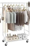 New Heavy Duty Double Rod Clothing Garment Rack – Rolling Adjustable Closet Organizer with Storage 600 lbs Capacity SKU AMCMR2992 - with | Sold by Uncle Wiener's Wholesale