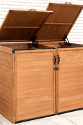 Outdoor Medium Trash & Recycling Storage Shed - Cypress Wood

Garbage Bin Storage Enclosure with Dual Doors and Top Lid

Brown Cypress Wooden Outdoor Garbage Shed for 2 Bins

Weather-Resistant Horizontal Storage Shed for Trash Bins

Durable Wooden Recycling Bin Storage Cabinet for Outdoors