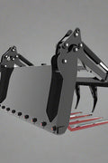 Main Image: 72” manure grapple fork for skid steer with hydraulic claws

Side view of dual grapple arms open

Grapple in closed position for transport

Grapple fork mounted on a skid steer loader