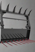 Main Image: 72” manure grapple fork for skid steer with hydraulic claws

Side view of dual grapple arms open

Grapple in closed position for transport

Grapple fork mounted on a skid steer loader