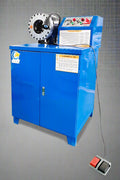 Hydraulic hose crimping machine full view

400 ton hydraulic hose press with tool cabinet

Close-up of hose crimp die sets

Hose crimping tool with 10L oil pump

Industrial hydraulic press for 6–51mm hoses