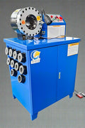 Hydraulic hose crimping machine full view

400 ton hydraulic hose press with tool cabinet

Close-up of hose crimp die sets

Hose crimping tool with 10L oil pump

Industrial hydraulic press for 6–51mm hoses