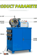 Hydraulic hose crimping machine full view

400 ton hydraulic hose press with tool cabinet

Close-up of hose crimp die sets

Hose crimping tool with 10L oil pump

Industrial hydraulic press for 6–51mm hoses