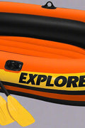 Intex Explorer 300 inflatable boat top view

3-person orange inflatable raft with oars

Durable vinyl inflatable boat for lake or pool

Explorer 300 model 58332NP with grab rope

Lightweight and compact Intex boat