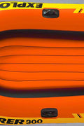 Intex Explorer 300 inflatable boat top view

3-person orange inflatable raft with oars

Durable vinyl inflatable boat for lake or pool

Explorer 300 model 58332NP with grab rope

Lightweight and compact Intex boat