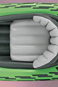 Intex Challenger K1 inflatable kayak on water

1-person green inflatable kayak set with oar and pump

Inflatable kayak with seat and cargo net

Kayak set components: paddle, pump, skeg, repair patch

Recreational lake kayak for solo paddlers