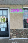 “Jumbo neon LED open sign hanging in storefront window”

“Close-up of waterproof bright open sign for business”

“High visibility LED open sign with pink and green lighting”