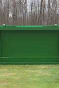 Front view of green 96-inch snow and mulch bucket for John Deere tractors
Side view of reinforced high-capacity tractor loader bucket