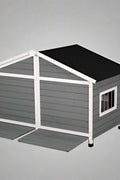 Large wooden raised outdoor dog house with porch – cabin-style weatherproof pet shelter
