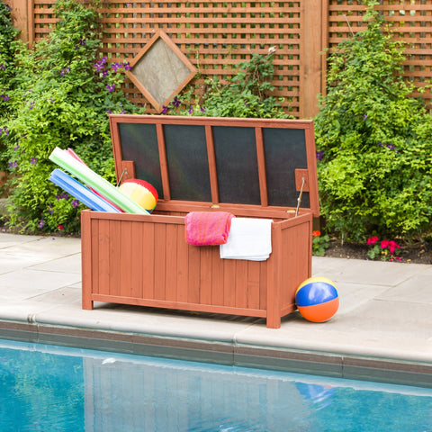 Leisure Season Wooden Deck Storage Box - Front View

Outdoor Wooden Patio Storage Bench - Leisure Season DB4820

Weatherproof Wooden Garden Storage Chest

Wooden Deck Storage Box with Lift-Up Lid

Patio Storage and Seating Box for Garden Tools and Accessories