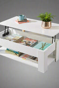 Lift-top coffee table with storage compartment and laptop workstation function – modern accent design in brown and white finish