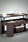 Lift-top coffee table with storage compartment and laptop workstation function – modern accent design in brown and white finish