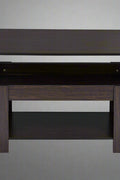 Lift-top coffee table with storage compartment and laptop workstation function – modern accent design in brown and white finish