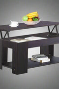 Lift-top coffee table with storage compartment and laptop workstation function – modern accent design in brown and white finish