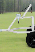 Log Skidding Arch ATV Trailer Dolly – 1000 lb capacity with manual winch, white frame and black tires for forestry and trail hauling