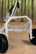 Log Skidding Arch ATV Trailer Dolly – 1000 lb capacity with manual winch, white frame and black tires for forestry and trail hauling