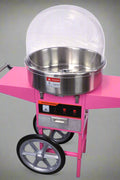 Pink Candy Floss Machine with Dome Cover – Front View

Commercial Cotton Candy Machine – Close-Up of Controls

Candy Floss Cart with Wheels – Party Setup

Dome Cover Cotton Candy Maker – Rear View

Pink Cotton Candy Machine in Use – Carnival Event