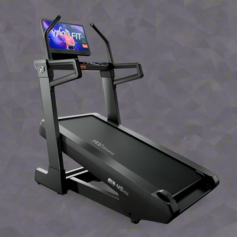 MS MAX folding treadmill side view with 21.5" display

Treadmill showing incline range and TFT screen

Foldable treadmill in compact storage position

High-speed treadmill with digital controls

Wide deck treadmill for joint support