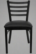Black Metal Restaurant Chair with Padded Seat – Front View

Side Profile of Commercial Dining Chair – Ladder Back Design

Stackable Black Metal Chair with Cushioned Seat

Commercial Dining Chair for Café or Restaurant Setting

