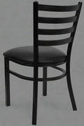 Black Metal Restaurant Chair with Padded Seat – Front View

Side Profile of Commercial Dining Chair – Ladder Back Design

Stackable Black Metal Chair with Cushioned Seat

Commercial Dining Chair for Café or Restaurant Setting


