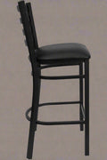 Black metal bar stool with low-back and vinyl seat

SG60002T restaurant chair – side view

Commercial bar stool with padded seat and ladder-back

Stackable metal bar chairs for bar and kitchen

Durable black powder-coated steel bar stool

