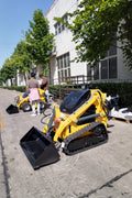 “T380 compact skid steer loader with rubber tracks”

“T460 mini tracked loader for landscaping and excavation”

“Heavy-duty skid steer with universal quick attach plate”

“Tracked compact construction loader in yellow”