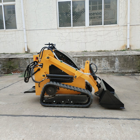 “T380 compact skid steer loader with rubber tracks”

“T460 mini tracked loader for landscaping and excavation”

“Heavy-duty skid steer with universal quick attach plate”

“Tracked compact construction loader in yellow”
