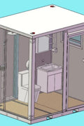 Gray single toilet portable restroom trailer
Double stall mobile toilet unit for construction use
Interior view of portable washroom with sink
Mobile shower unit with privacy enclosure
Pre-installed fixtures inside portable toilet and shower model