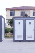 Gray single toilet portable restroom trailer
Double stall mobile toilet unit for construction use
Interior view of portable washroom with sink
Mobile shower unit with privacy enclosure
Pre-installed fixtures inside portable toilet and shower model