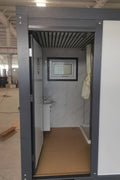 Gray single toilet portable restroom trailer
Double stall mobile toilet unit for construction use
Interior view of portable washroom with sink
Mobile shower unit with privacy enclosure
Pre-installed fixtures inside portable toilet and shower model