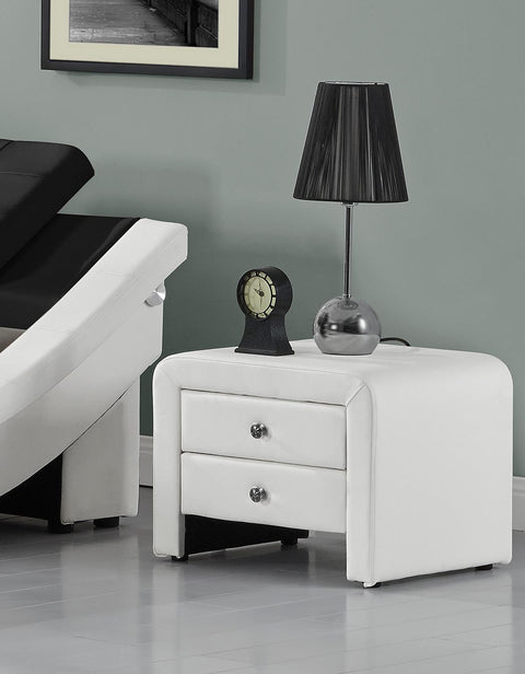 "Modern 2-Drawer Upholstered Bedside Table Nightstand – White Finish"

"Contemporary Black Faux Leather Nightstand with Two Drawers"

"Modern White Bedside Table with Sleek Upholstered Finish"

"Minimalist 2 Drawer Nightstand for Bedroom Storage"

