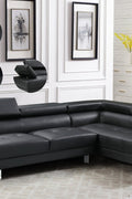 Modern Black L-Shape Sofa in Contemporary Living Room Setup

Left-Facing Sectional Sofa with Adjustable Headrests

Side Profile of L-Shaped Sectional with Leather Upholstery

Top View of Black Corner Sofa in Right Orientation

Close-Up of Seat Cushions and Stitching on Black Sectional Couch