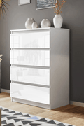 “White high gloss 2-drawer bedroom dresser”

“Black modern drawer chest with glossy finish”

“Modern white storage cabinet in bedroom setting”

“High gloss 8-drawer dresser for large storage”

“Contemporary white and black dressers for bedrooms”

