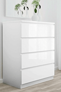 “White high gloss 2-drawer bedroom dresser”

“Black modern drawer chest with glossy finish”

“Modern white storage cabinet in bedroom setting”

“High gloss 8-drawer dresser for large storage”

“Contemporary white and black dressers for bedrooms”

