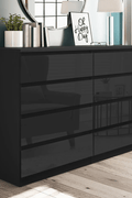 “White high gloss 2-drawer bedroom dresser”

“Black modern drawer chest with glossy finish”

“Modern white storage cabinet in bedroom setting”

“High gloss 8-drawer dresser for large storage”

“Contemporary white and black dressers for bedrooms”

