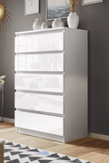 “White high gloss 2-drawer bedroom dresser”

“Black modern drawer chest with glossy finish”

“Modern white storage cabinet in bedroom setting”

“High gloss 8-drawer dresser for large storage”

“Contemporary white and black dressers for bedrooms”

