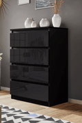 “White high gloss 2-drawer bedroom dresser”

“Black modern drawer chest with glossy finish”

“Modern white storage cabinet in bedroom setting”

“High gloss 8-drawer dresser for large storage”

“Contemporary white and black dressers for bedrooms”

