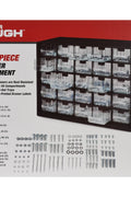 Multipurpose fastener kit with labeled drawers

1001-piece screw and bolt organizer cabinet

Open storage cabinet with hardware compartments

Assorted fasteners and storage trays

Compact metal fastener case for shop and garage use