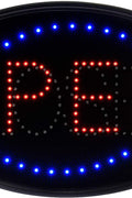“LED open closed sign with flashing red and blue lights”

“23x14 LED sign for store window with hanging chain”

“Bright compact LED open closed display board”