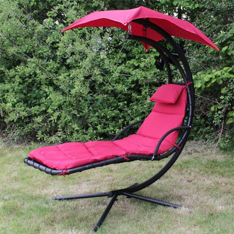 New Outdoor Hanging Helicopter Lounge Chair with Sun Canopy – Multiple Colors Available - with RED | Sold by Uncle Wiener's Wholesale