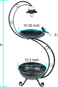 decorative black garden bird bath with solar lamp and floral planter