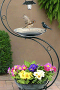 35.5 inch metal solar bird bath with planter and LED light