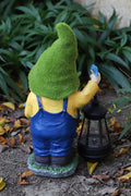 Garden gnome statue with LED lantern in hand
Outdoor solar-powered welcome gnome for patio or yard
Resin gnome lawn sculpture with night light