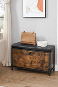 Padded shoe storage bench with 2 rows and cushion seat”

Side angle: “Black steel-framed shoe bench with rustic brown panels”

Open drawer view: “Entryway bench with pull-out drawer for storage”

Lifestyle shot: “Shoe bench placed in hallway entry with accessories”

Front view: “Upholstered shoe rack bench for hallway organization”