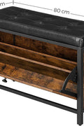 Padded shoe storage bench with 2 rows and cushion seat”

Side angle: “Black steel-framed shoe bench with rustic brown panels”

Open drawer view: “Entryway bench with pull-out drawer for storage”

Lifestyle shot: “Shoe bench placed in hallway entry with accessories”

Front view: “Upholstered shoe rack bench for hallway organization”