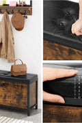 Padded shoe storage bench with 2 rows and cushion seat”

Side angle: “Black steel-framed shoe bench with rustic brown panels”

Open drawer view: “Entryway bench with pull-out drawer for storage”

Lifestyle shot: “Shoe bench placed in hallway entry with accessories”

Front view: “Upholstered shoe rack bench for hallway organization”