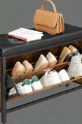 Padded shoe storage bench with 2 rows and cushion seat”

Side angle: “Black steel-framed shoe bench with rustic brown panels”

Open drawer view: “Entryway bench with pull-out drawer for storage”

Lifestyle shot: “Shoe bench placed in hallway entry with accessories”

Front view: “Upholstered shoe rack bench for hallway organization”