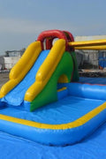 Inflatable blue and yellow water slide for kids outdoor play
16.4 ft commercial water slide with pool base and blower
Side view of party rental-grade inflatable water slide
Compact water slide setup for backyard or event rentals
